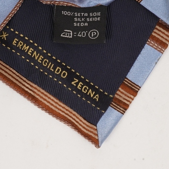 Ermenegildo Zenga Light Blue with Brown Double‎ Stripped Pattern Silk Tie​​ - Picture 5 of 6